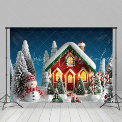Lofaris Cute Red Little House Snowman Tree Christmas Backdrop