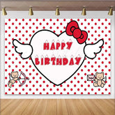 Lofaris Cute Red Polka Dot Birthday Backdrop with Heart and Bow Adorable Teddy Bear Photo Background for Girls Party
