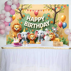 Lofaris Cute Safari Jungle Animals Happy Birthday Backdrop Colorful Wild One Party Decor for Kids