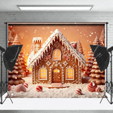 Lofaris Cute Snow Gingerbread House Tree Christmas Backdrop