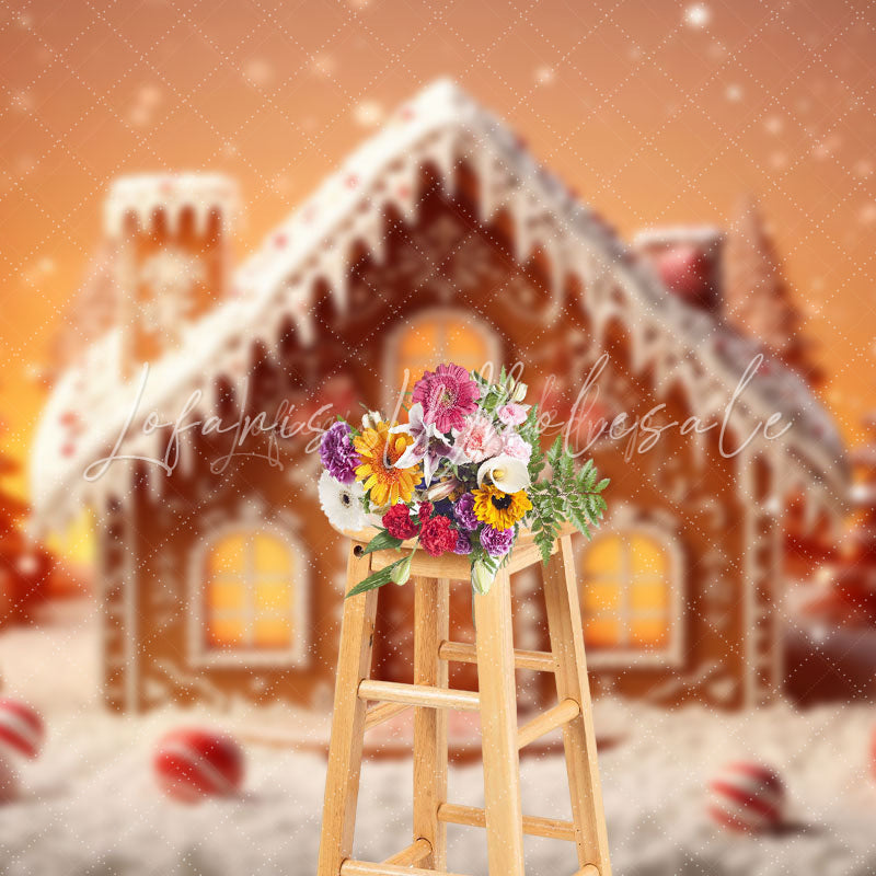 Lofaris Cute Snow Gingerbread House Tree Christmas Backdrop