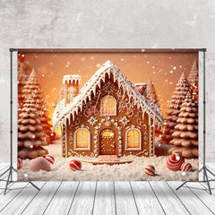 Lofaris Cute Snow Gingerbread House Tree Christmas Backdrop