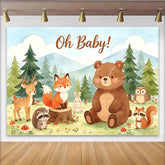 Lofaris Cute Watercolor Woodland Animals Oh Baby Shower Backdrop Forest Mountain Scenery Photography Background for Party