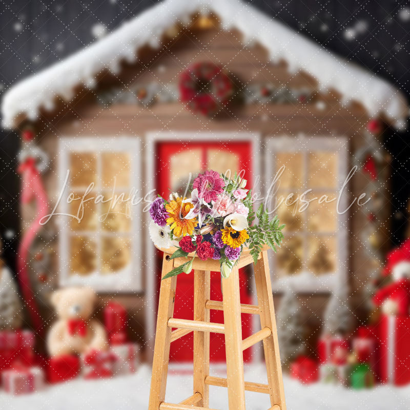 Lofaris Cute Wooden House Bear Xmas Tree Christmas Backdrop