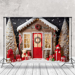 Lofaris Cute Wooden House Bear Xmas Tree Christmas Backdrop