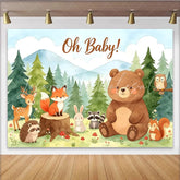 Lofaris Cute Woodland Animals Oh Baby Baby Shower Backdrop Forest Mountain Watercolor Theme Photography Background