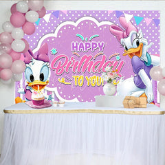 Lofaris Daisy Duck Happy Birthday To You Backdrop Disney Inspired with Pink and Purple Cute Cartoon Friends Party Decor