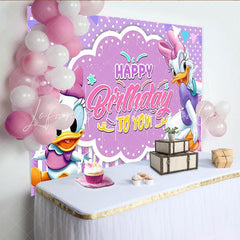 Lofaris Daisy Duck Happy Birthday To You Backdrop Disney Inspired with Pink and Purple Cute Cartoon Friends Party Decor
