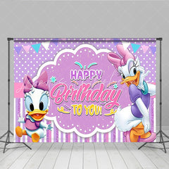 Lofaris Daisy Duck Happy Birthday To You Backdrop Disney Inspired with Pink and Purple Cute Cartoon Friends Party Decor
