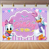 Lofaris Daisy Duck Happy Birthday To You Backdrop Disney Inspired with Pink and Purple Cute Cartoon Friends Party Decor