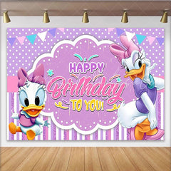 Lofaris Daisy Duck Happy Birthday To You Backdrop Disney Inspired with Pink and Purple Cute Cartoon Friends Party Decor
