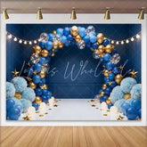 Lofaris Dark Blue Gold Balloon Garland Birthday Cake Smash Backdrop Golden Stars String Lights Boy Party Photography Background