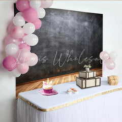 Lofaris Dark Chalkboard Wall Photography Backdrop Rustic Wood Floor Studio Background for Portraits and Events