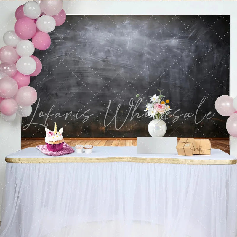 Lofaris Dark Chalkboard Wall Photography Backdrop Rustic Wood Floor Studio Background for Portraits and Events