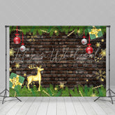 Lofaris Dark Grey Brick Wall Leaves Christmas Vibe Backdrop