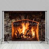Lofaris Dark Grey Bricks Fireplace Warm Christmas Backdrop