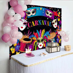 Lofaris Dark Night Carnaval Backdrop Vibrant Mask and Drum Celebration Banner for Party