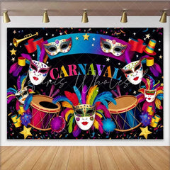 Lofaris Dark Night Carnaval Backdrop Vibrant Mask and Drum Celebration Banner for Party