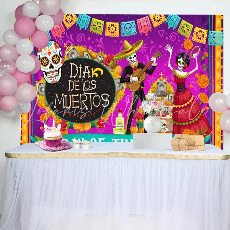 Lofaris Day of the Dead Ofrenda Backdrop Dia de los Muertos with Sugar Skulls Mexican Marigold and Altar Decorations