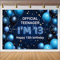 Lofaris Deep Blue and Gold 13th Birthday Backdrop Official Teenager IM 13 Glitter Stars Party Decoration