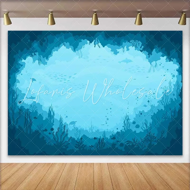 Lofaris Deep Blue Ocean Natural Scenery Backdrop with Coral Reefs and Marine Life Aquatic Photography Background