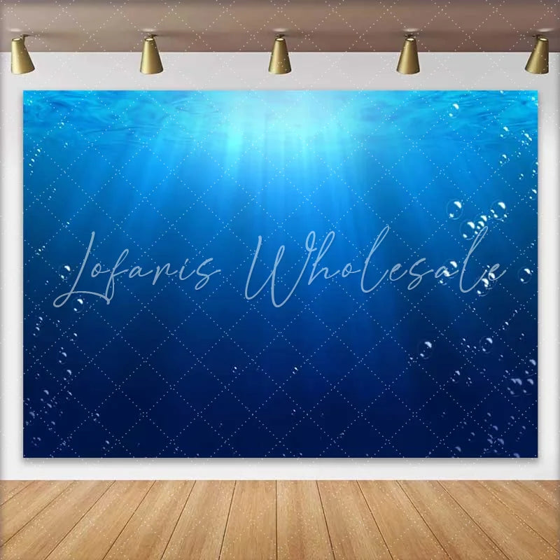 Lofaris Deep Blue Sea with Sun Rays Photography Backdrop Underwater Bubbles and Dark Water Background