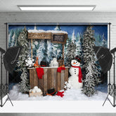 Lofaris Dense Pine Trees Shelves Snowman Christmas Backdrop