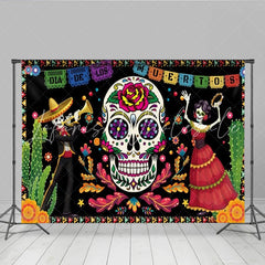 Lofaris Dia de los Muertos Backdrop for Day of the Dead Party Sugar Skull and Mariachi Skeletons Mexican Fiesta Decor