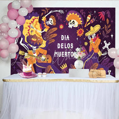 Lofaris Dia de los Muertos Backdrop with Festive Skeletons and Sombreros Cultural Mexican Holiday Background for Celebration Photography