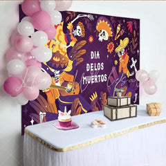 Lofaris Dia de los Muertos Backdrop with Festive Skeletons and Sombreros Cultural Mexican Holiday Background for Celebration Photography