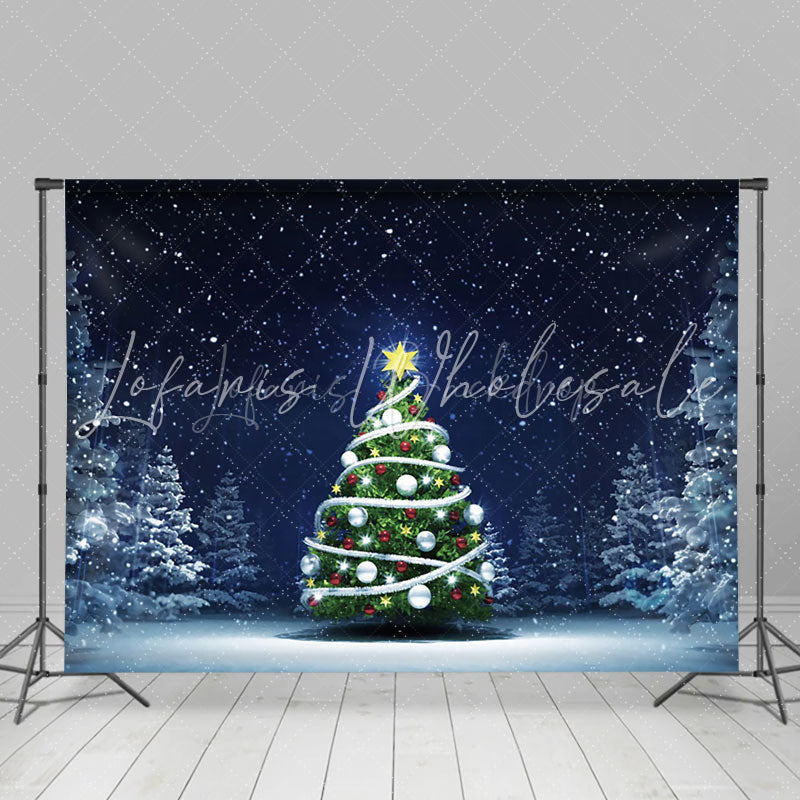 Lofaris Dim Light Snow Star White Christmas Tree Backdrop