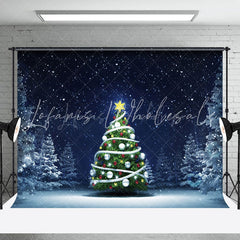 Lofaris Dim Light Snow Star White Christmas Tree Backdrop