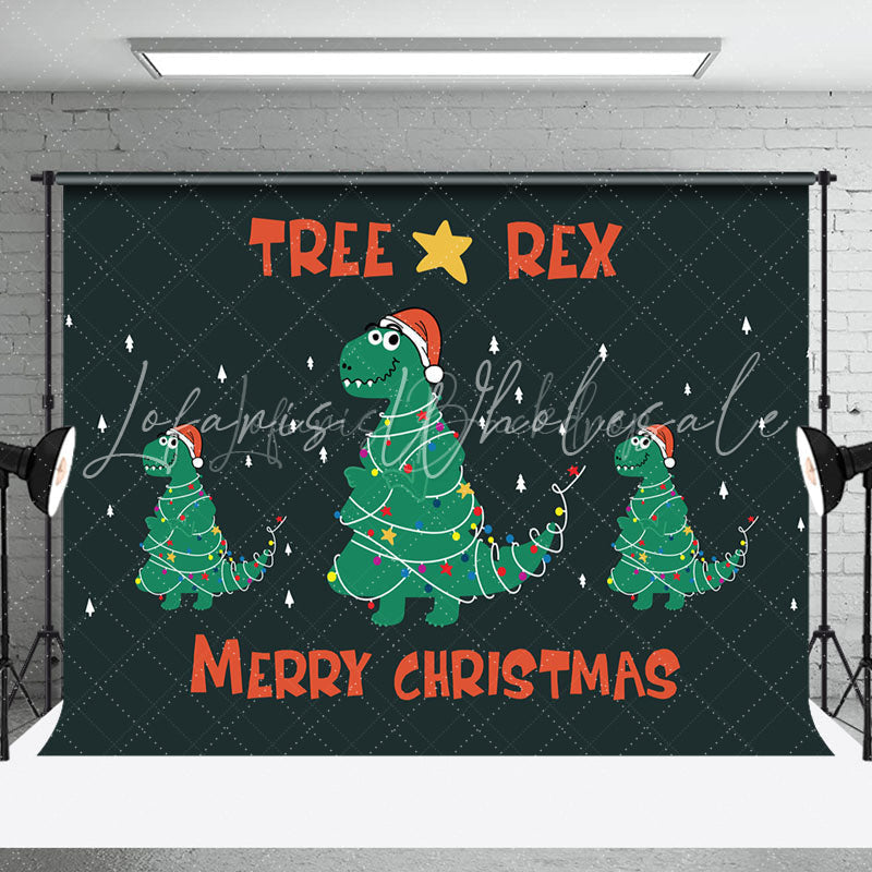 Lofaris Dinosaur Green Tree Res Merry Christmas Backdrop