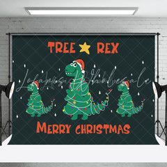 Lofaris Dinosaur Green Tree Res Merry Christmas Backdrop