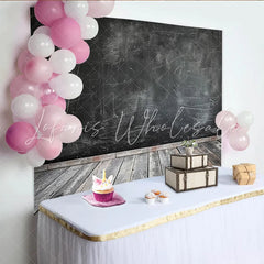 Lofaris Distressed Black Chalkboard Photography Backdrop with Wooden Floor Rustic Studio Background for Portrait and Product Photoshoot