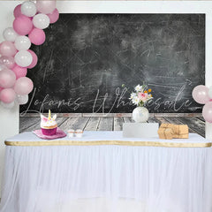 Lofaris Distressed Black Chalkboard Photography Backdrop with Wooden Floor Rustic Studio Background for Portrait and Product Photoshoot