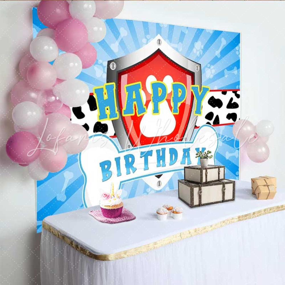 Lofaris Dog Patrol Shield Logo Happy Birthday Backdrop Dalmatian Spots Theme Cartoon Rescue Pups Party for Kids