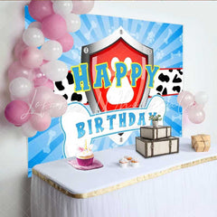 Lofaris Dog Patrol Shield Logo Happy Birthday Backdrop Dalmatian Spots Theme Cartoon Rescue Pups Party for Kids