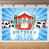 Lofaris Dog Patrol Shield Logo Happy Birthday Backdrop Dalmatian Spots Theme Cartoon Rescue Pups Party for Kids
