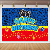 Lofaris Dog Patrol Themed Happy Birthday Backdrop Paw Prints and Bones for Kids Party Blue and Red Cartoon Decor