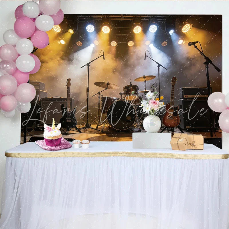 Lofaris Dramatic Music Stage Photography Backdrop with Guitars and Drums Concert Performance Background for Studio Photoshoot