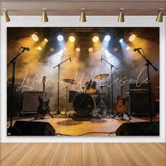 Lofaris Dramatic Music Stage Photography Backdrop with Guitars and Drums Concert Performance Background for Studio Photoshoot