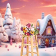 Lofaris Dreamy 3D Gingerbread House Pine Winter Backdrop