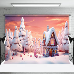 Lofaris Dreamy 3D Gingerbread House Pine Winter Backdrop