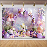 Lofaris Dreamy Balloon Castle Backdrop Purple and Pink Arch for Birthday Cake Smash