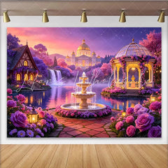 Lofaris Dreamy Fairytale Garden Photography Backdrop with Enchanted Castle and Waterfall Romantic Party Decor for Photoshoot