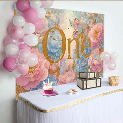 Lofaris Dreamy Floral First Birthday Photography Backdrop Golden ONE and Rose Photo Background