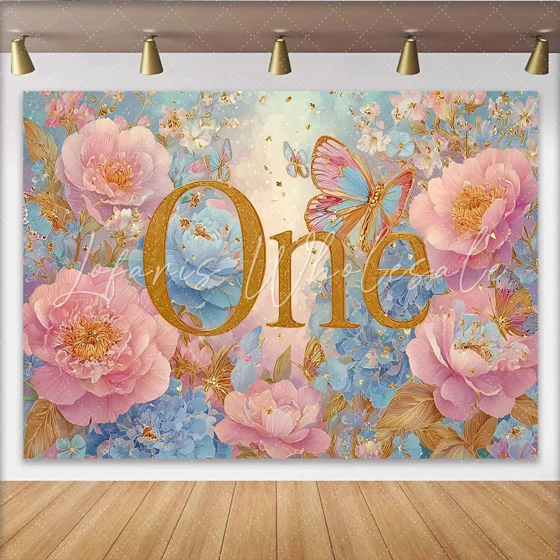 Lofaris Dreamy Floral First Birthday Photography Backdrop Golden ONE and Rose Photo Background