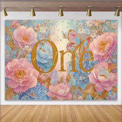 Lofaris Dreamy Floral First Birthday Photography Backdrop Golden ONE and Rose Photo Background