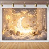 Lofaris Dreamy Moon and Stars Baby Shower Backdrop with Fluffy Clouds Magical Photography Background for Newborn Party
